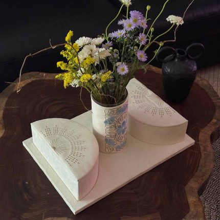 Suede Chocolate Boxes with Suede covered Glass Vase